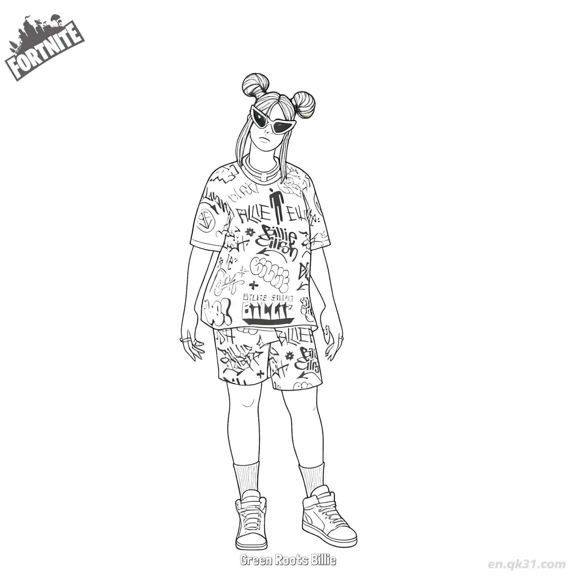 免费 绿根比莉 02简笔画 素描 涂鸦 - 免费可打印堡垒之夜 下载PDF 简笔画涂色页